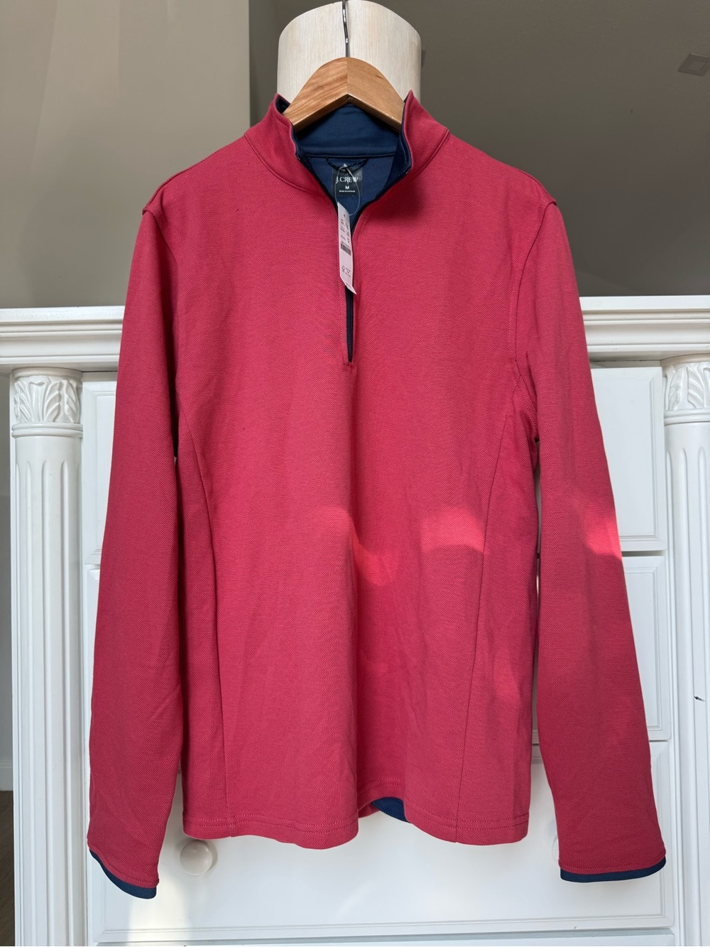 J. Crew Raspberry Quarter-Zip Pullover with Navy Trim NWT size M
